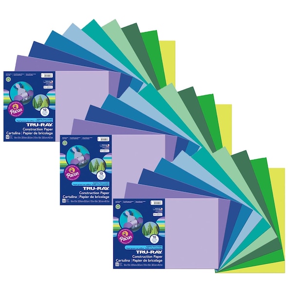 Tru-Ray Construction Paper, Cool Colors, 12x18in, PK150